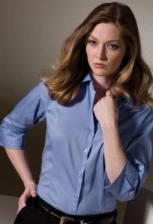 BLOUSE - - Women's 3/4 Sleeve Stretch Broadcloth  - Cotton Polyester Spandex (66%/30%/4%) - -