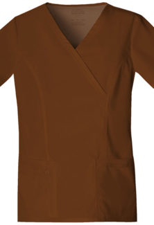 Core Stretch by Cherokee Workwear Women's Mock Wrap Princess Seam Chocolate Scrub Top 4728
