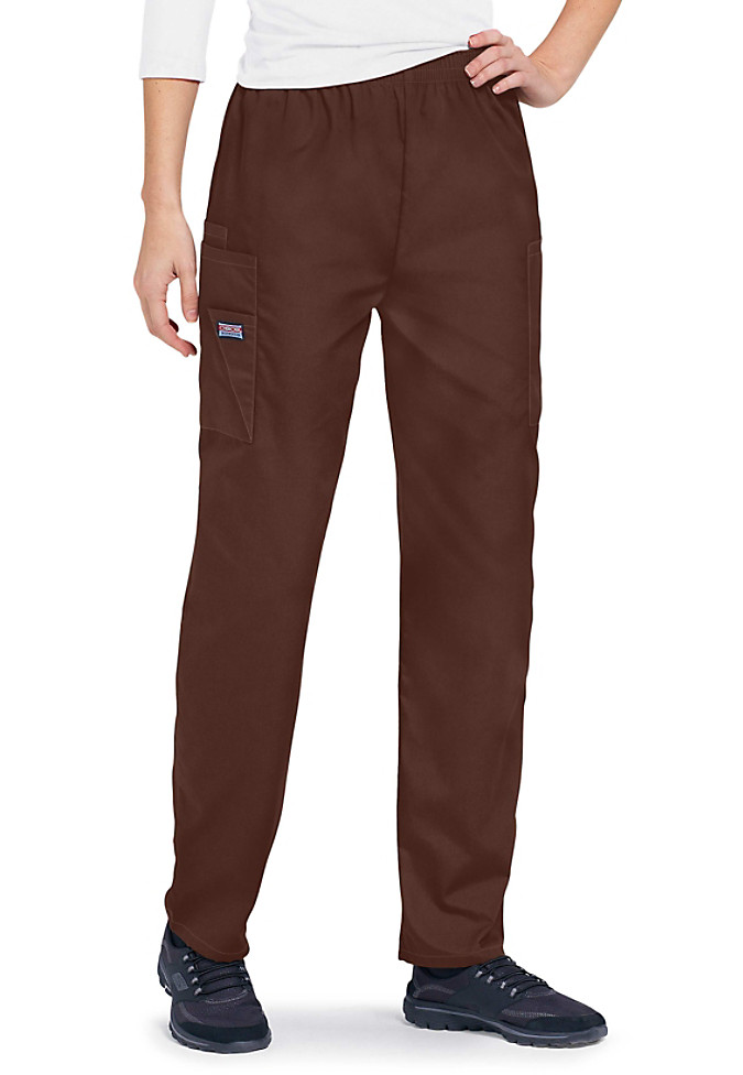 Cherokee Workwear Scrubs Pull On Cargo Pant 4200 Chocolate elastic waist pants 