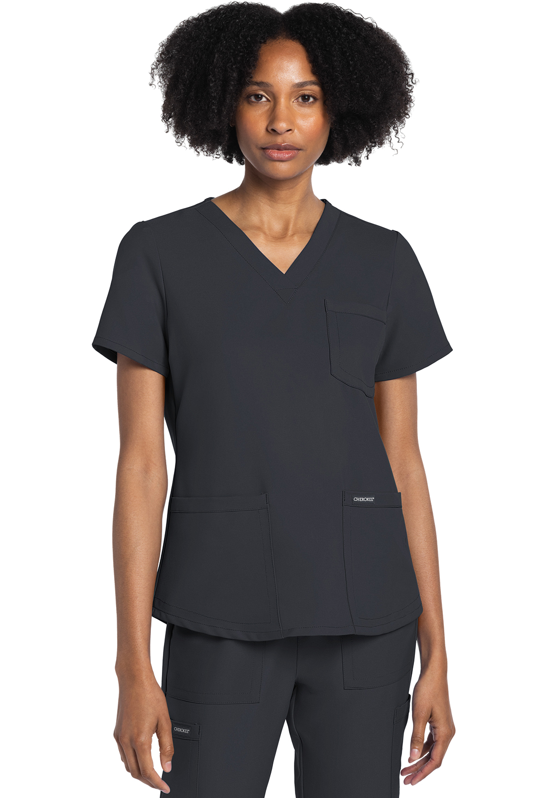 Cherokee Ultra Ladies' 3 Pocket Shirtail V-neck Top - Image 1